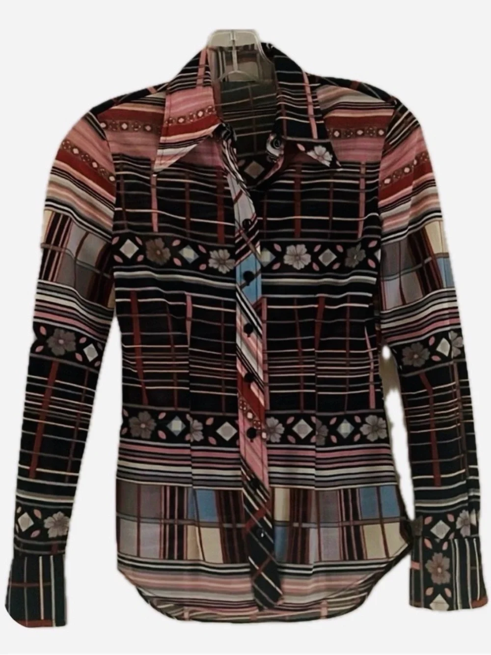 Retro Multicolor Geometric Button-Up Shirt